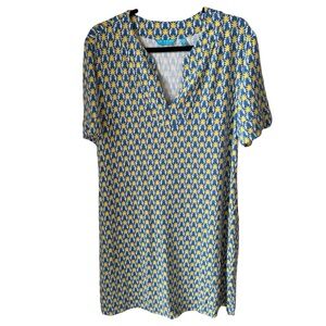 Tori Richard Blue and Yellow Mini Dress with Pineapple Print